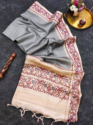 Grey silk blend patola silk printed saree 2