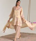 Blush beige chanderi stripe tissue dupatta
