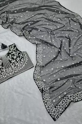 Classic black heavy beads embroidered design net party wear saree with matching blouse