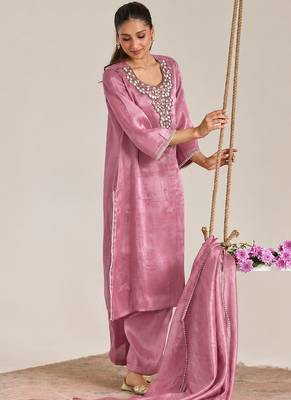Pink organza chanderi stripe dupatta 1