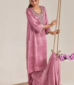 Pink organza chanderi stripe dupatta