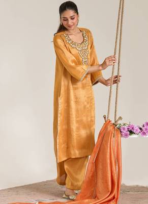 Rust orange organza chanderi stripe dupatta 1