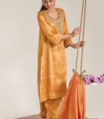 Rust orange organza chanderi stripe dupatta