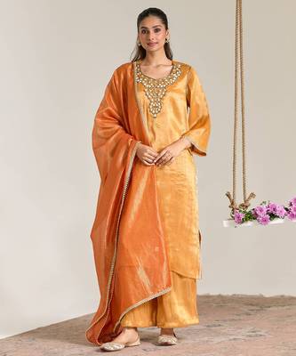 Rust orange organza chanderi stripe dupatta 2