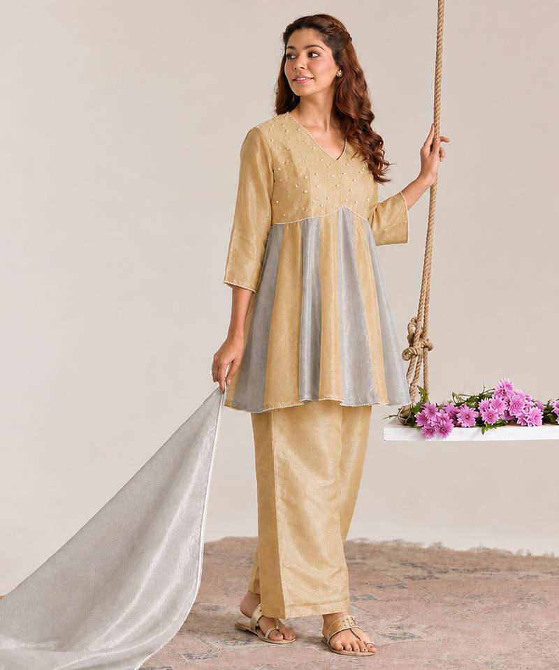 Silver kota tissue dupatta