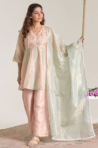 Mint green kota tissue dupatta