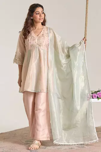 Mint green kota tissue dupatta
