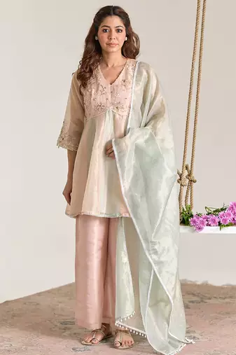 Mint green kota tissue dupatta