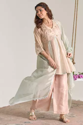 Mint green kota tissue dupatta