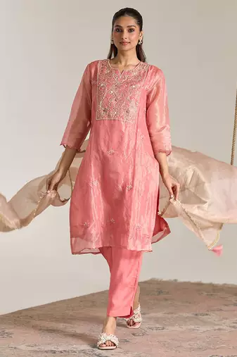 Pink kota tissue dupatta