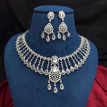Luxury CZ Bridal Necklace and Dangle Earrings Set, Silver Rhodium-Plated Choker 4