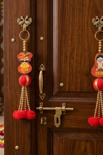 handmade ram ram ji rajasthani hanging decorative pom pom latkan for home decoration (pack of 6)