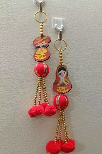 handmade ram ram ji rajasthani hanging decorative pom pom latkan for home decoration (pack of 6)