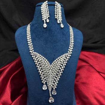 Cubic Zirconia Waterfall Bridal Necklace Earrings Set, Silver Rhodium Plated Statement Jewelry 4