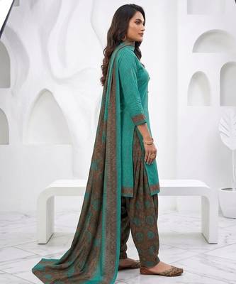 Teal printed cotton blend stitched floral print salwar kurta dupatta for women 2