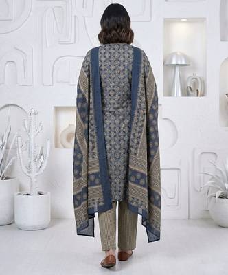 Blue printed cotton blend stitched ethnic motif print salwar kurta dupatta for women 3