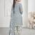 Grey printed cotton blend stitched geometric print salwar kurta dupatta for women