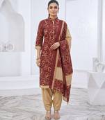 Red printed cotton blend stitched floral print salwar kurta dupatta for women