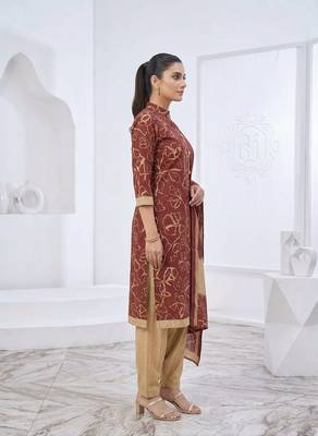 Red printed cotton blend stitched floral print salwar kurta dupatta for women 2