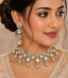 Gold Champagne CZ Bridal Necklace Earrings Set, Oval Crystal Statement Wedding Jewelry