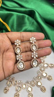 Gold Champagne CZ Bridal Necklace Earrings Set, Oval Crystal Statement Wedding Jewelry 3