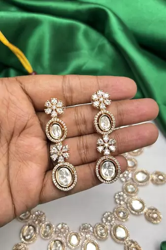 Gold Champagne CZ Bridal Necklace Earrings Set, Oval Crystal Statement Wedding Jewelry