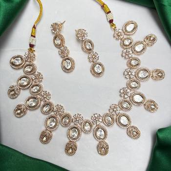 Gold Champagne CZ Bridal Necklace Earrings Set, Oval Crystal Statement Wedding Jewelry 4