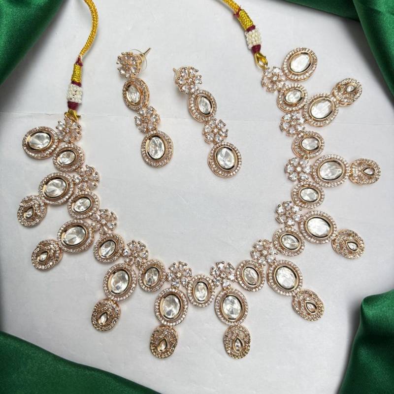 Gold Champagne CZ Bridal Necklace Earrings Set, Oval Crystal Statement Wedding Jewelry