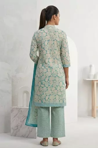 Light blue printed cotton blend stitched abstrect print salwar kurta dupatta for women