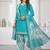 Light blue printed cotton blend stitched geometric print salwar kurta dupatta for women