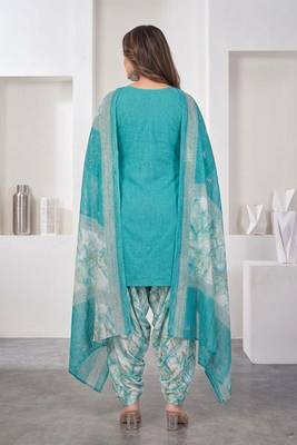 Light blue printed cotton blend stitched geometric print salwar kurta dupatta for women 3