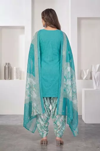 Light blue printed cotton blend stitched geometric print salwar kurta dupatta for women