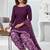 Purple printed cotton blend stitched floral print salwar kurta dupatta for women