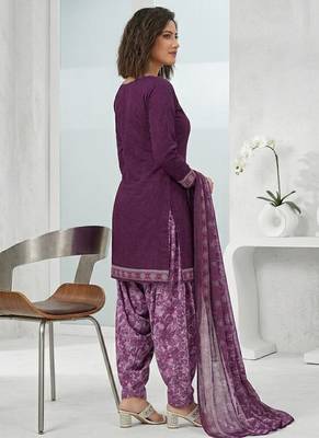 Purple printed cotton blend stitched floral print salwar kurta dupatta for women 3