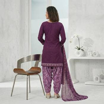 Purple printed cotton blend stitched floral print salwar kurta dupatta for women 4