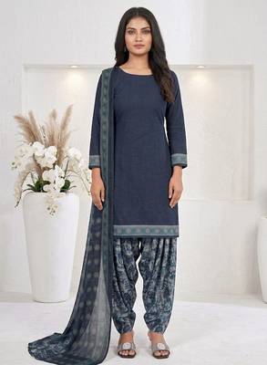 Blue printed cotton blend stitched floral print salwar kurta dupatta for women 1