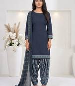 Blue printed cotton blend stitched floral print salwar kurta dupatta for women