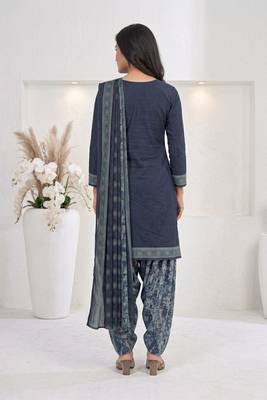 Blue printed cotton blend stitched floral print salwar kurta dupatta for women 4