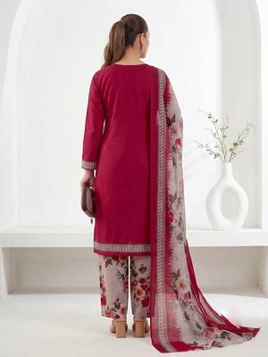 Red printed cotton blend stitched floral print salwar kurta dupatta for women 3