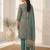 Teal printed cotton blend stitched floral print salwar kurta dupatta for women