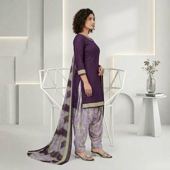 Purple printed cotton blend stitched geometric print salwar kurta dupatta for women 3