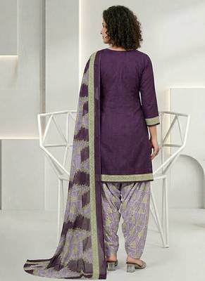 Purple printed cotton blend stitched geometric print salwar kurta dupatta for women 4