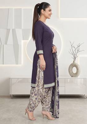 Purple printed cotton blend stitched floral print salwar kurta dupatta for women 2