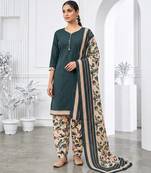 Teal green printed cotton blend stitched floral print salwar kurta dupatta for women