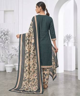 Teal green printed cotton blend stitched floral print salwar kurta dupatta for women 3
