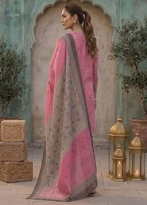 Pink printed cotton blend stitched floral print salwar kurta dupatta for women 3