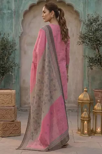 Pink printed cotton blend stitched floral print salwar kurta dupatta for women