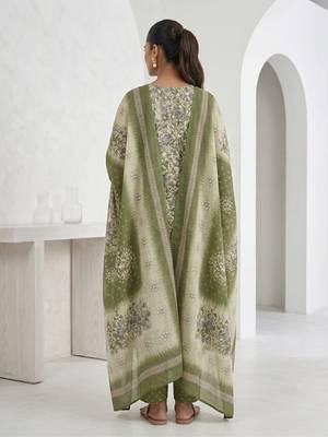 Green printed cotton blend stitched floral print salwar kurta dupatta for women 3