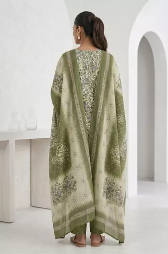 Green printed cotton blend stitched floral print salwar kurta dupatta for women