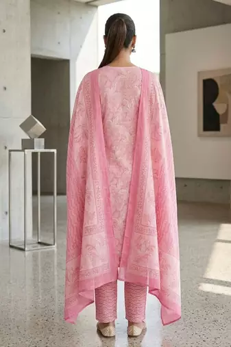 Pink printed cotton blend stitched floral print salwar kurta dupatta for women